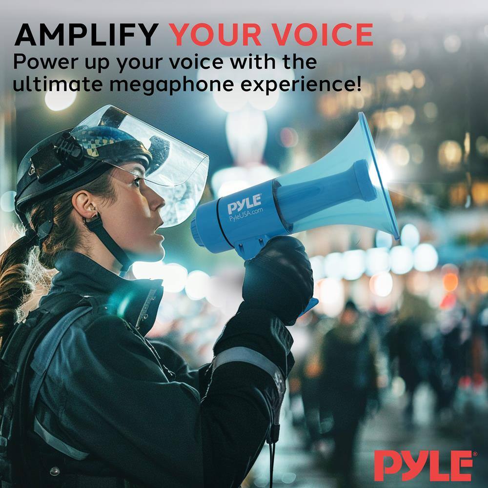 AMPLIFY YOUR VOICE  
Power up your voice with the ultimate megaphone experience!  

PYLE  
PyleUSA.com  

PYLE