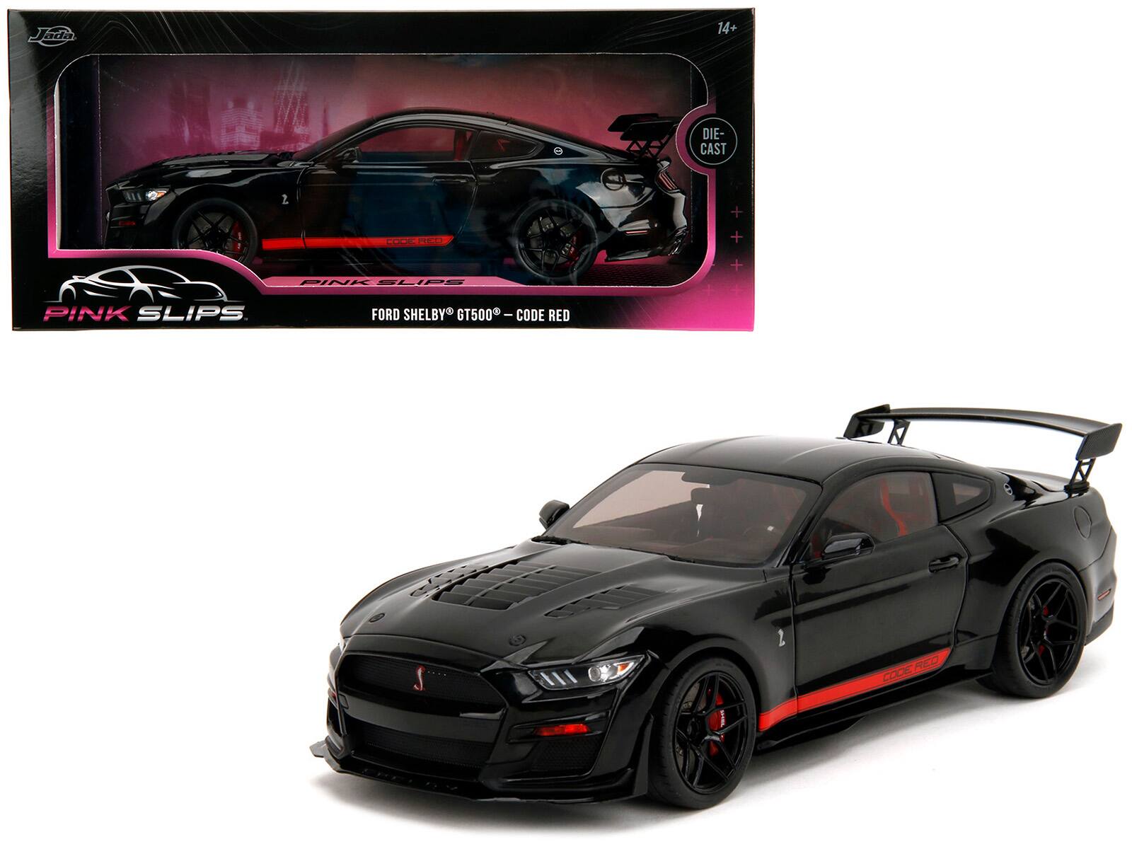 Shelby GT500 "Code Red" with Red Stripes "Pink Slips" Series 1/18 Diecast Model Car by Jada - Black