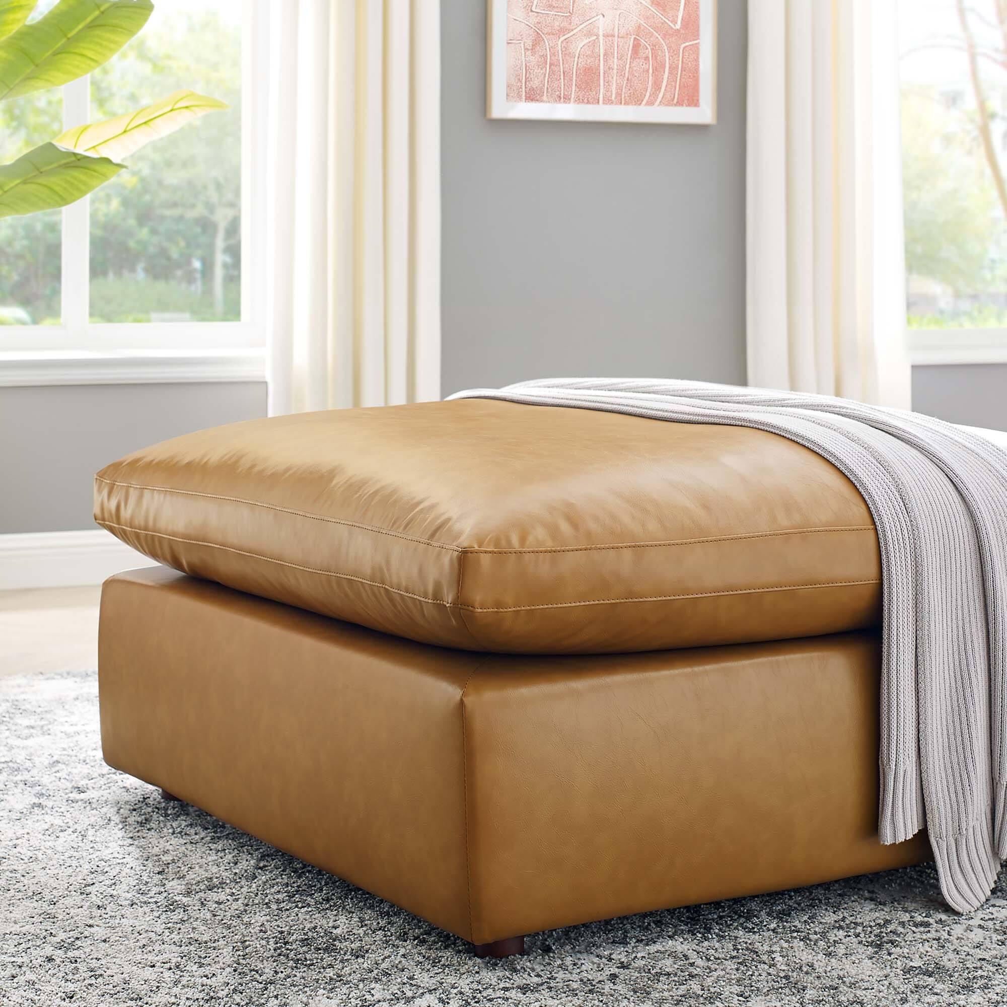 Left. Modway - Commix Down Filled Overstuffed Vegan Leather Ottoman by Modway - EEI-4695-TAN.