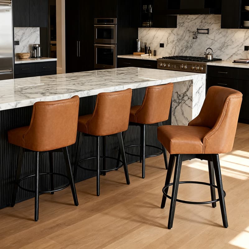 Dyonery - Counter Height Bar Stools Set of 4, Modern Swivel Barstools with Back and Wood Legs,26" H Kitchen Counter Stools - Brown