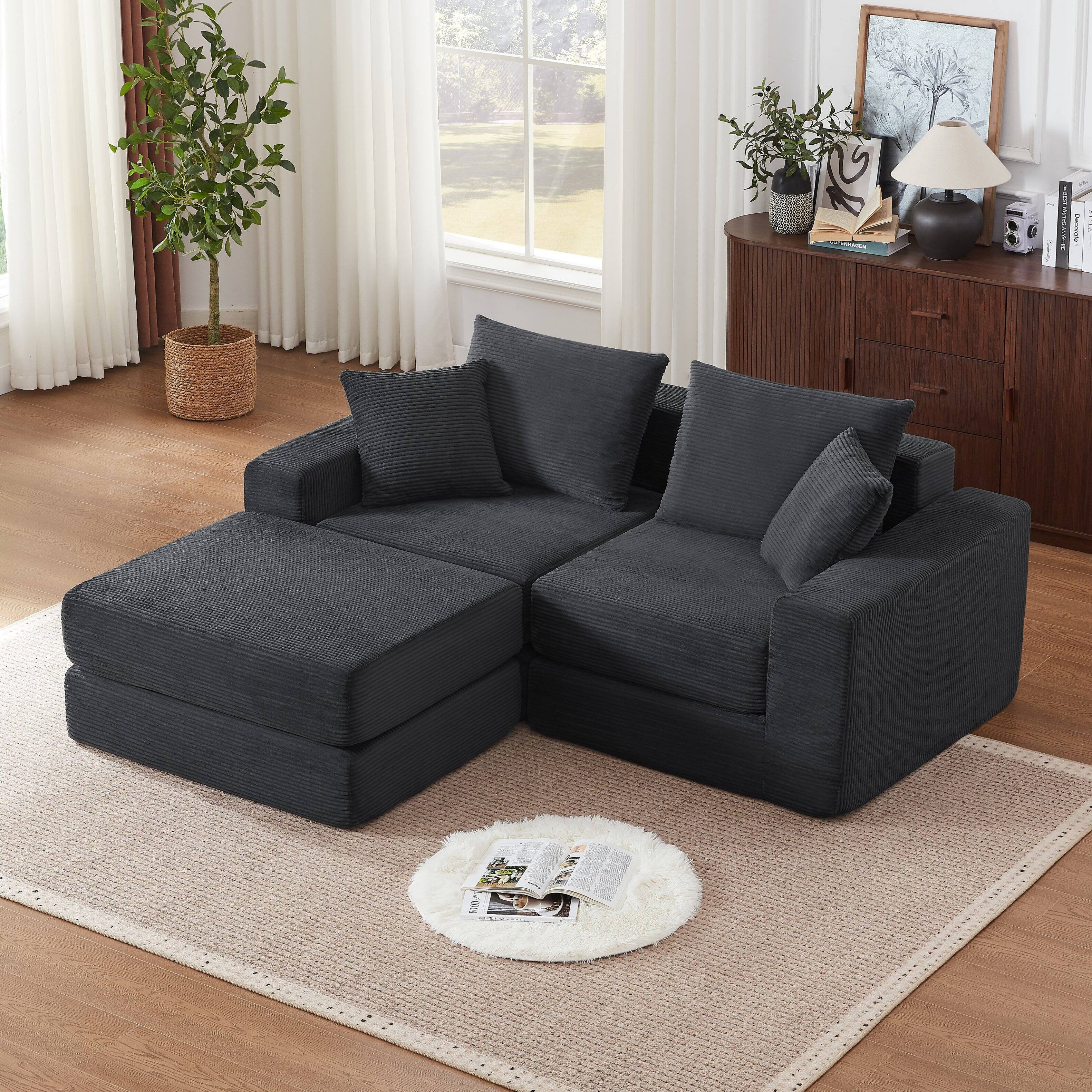 Angle. Anysun - Anysun Modular Boneless Sectional Loveaeat Cloud Sofa with Non Slip Base, No Assembly - Dark Gray.