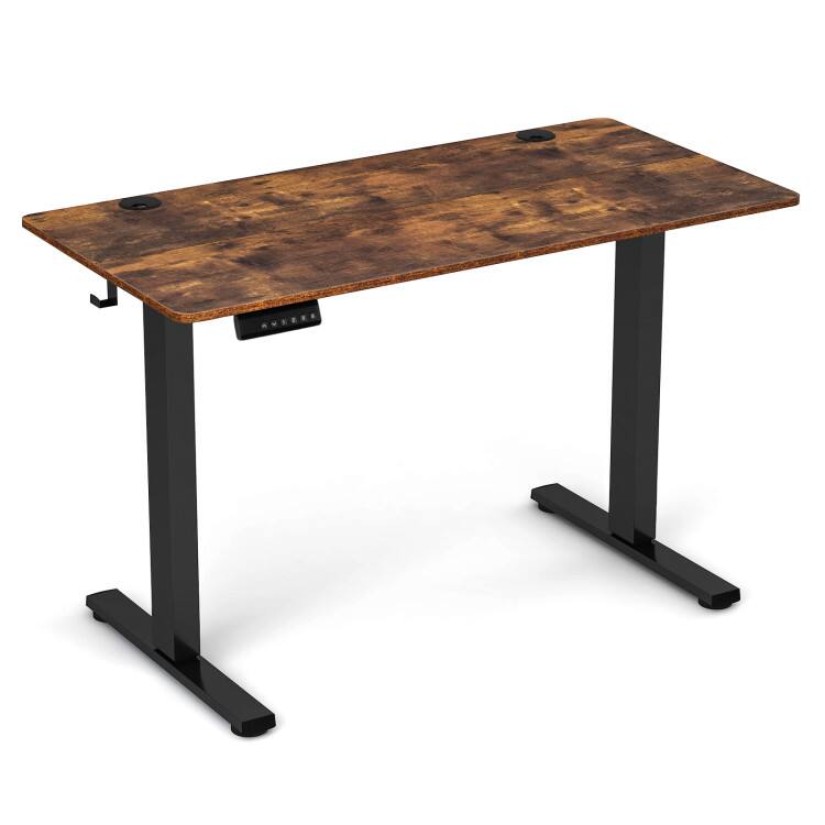 SlickBlue - Electric Standing Desk with 3 Memory Presets, Hooks & Cable Management for Home Office - Rustic Brown