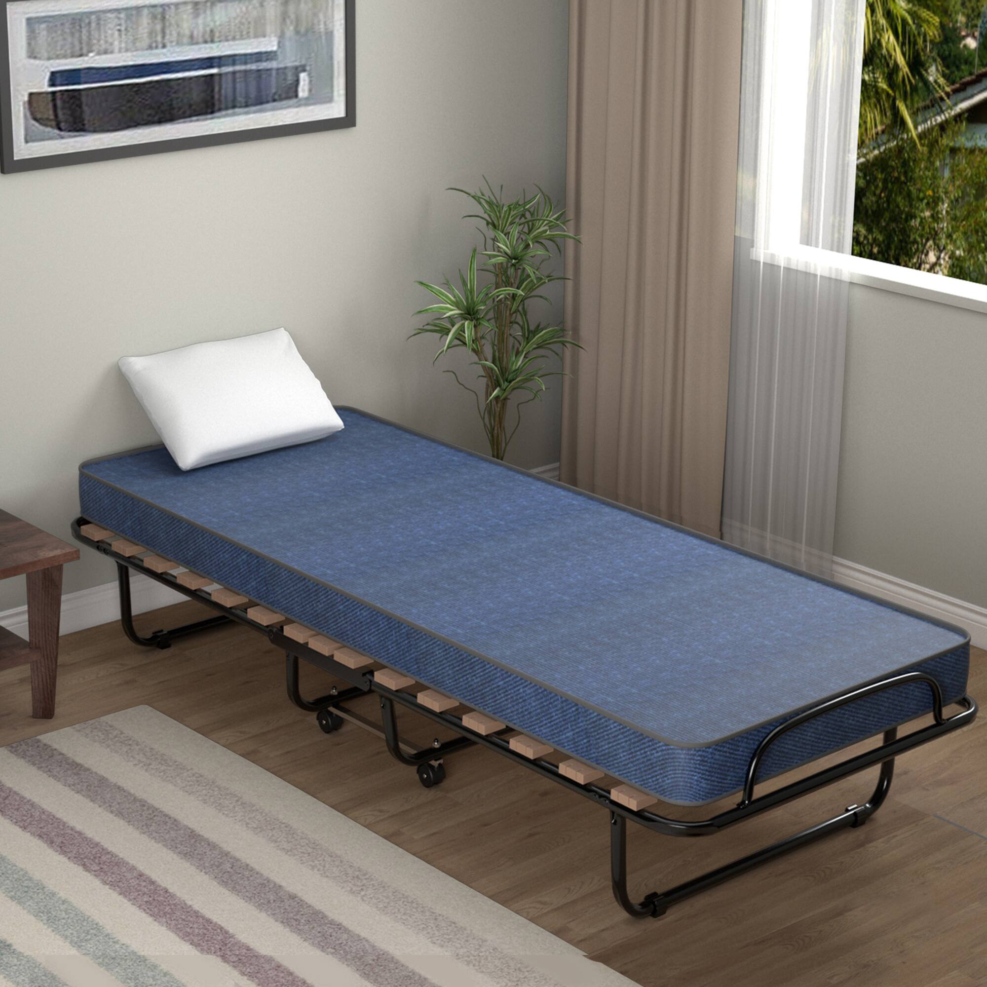 Alt View 2. Gymax - Gymax Folding Bed Rollaway Metal Guest Bed Sleeper Made in Italy w/ Memory Foam Mattress Navy - Navy.