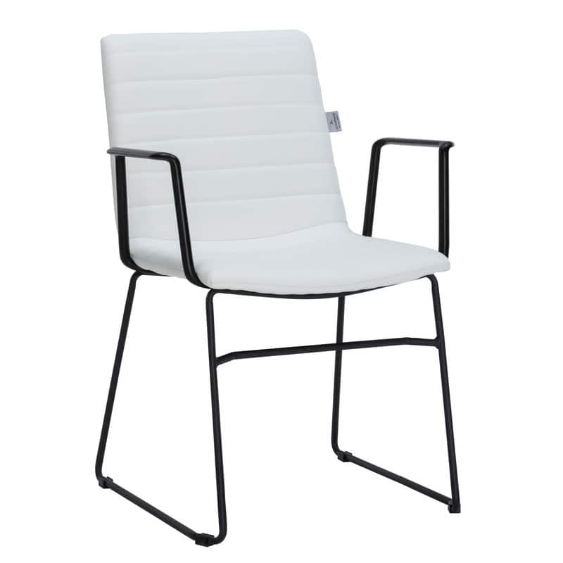 LeisureMod - Zylar Office ArmChair with PU Leather, Foam Cushion, Stainless Steel Base & Ergonomic Support - White