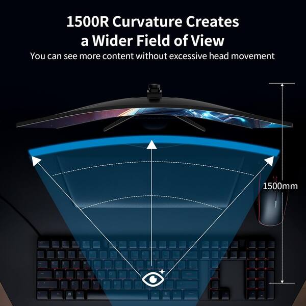 1500R Curvature Creates a Wider Field of View  
You can see more content without excessive head movement