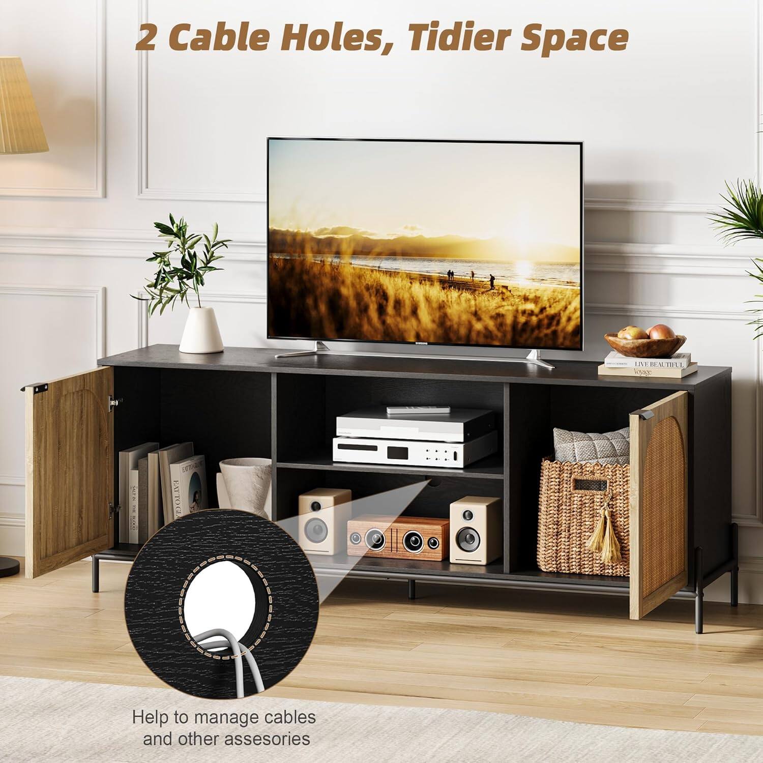 2 Cable Holes, Tidier Space

Help to manage cables and other accessories