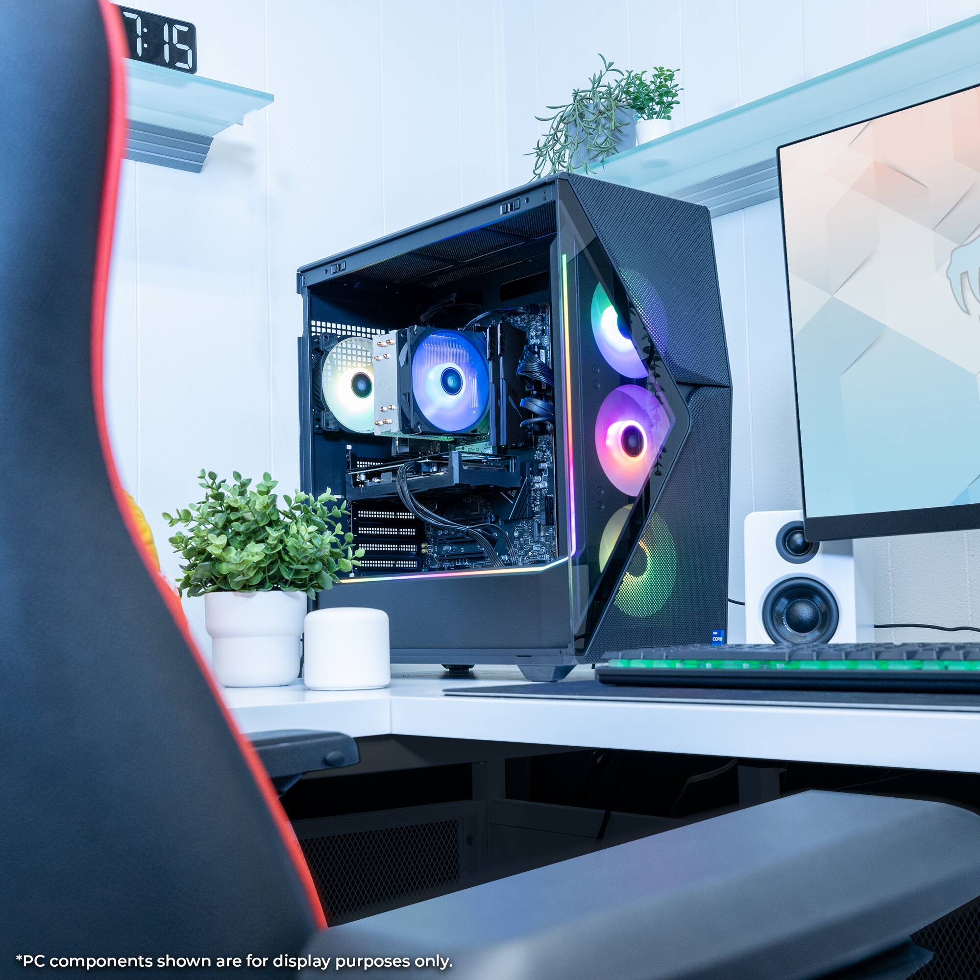 "PC components shown are for display purposes only."