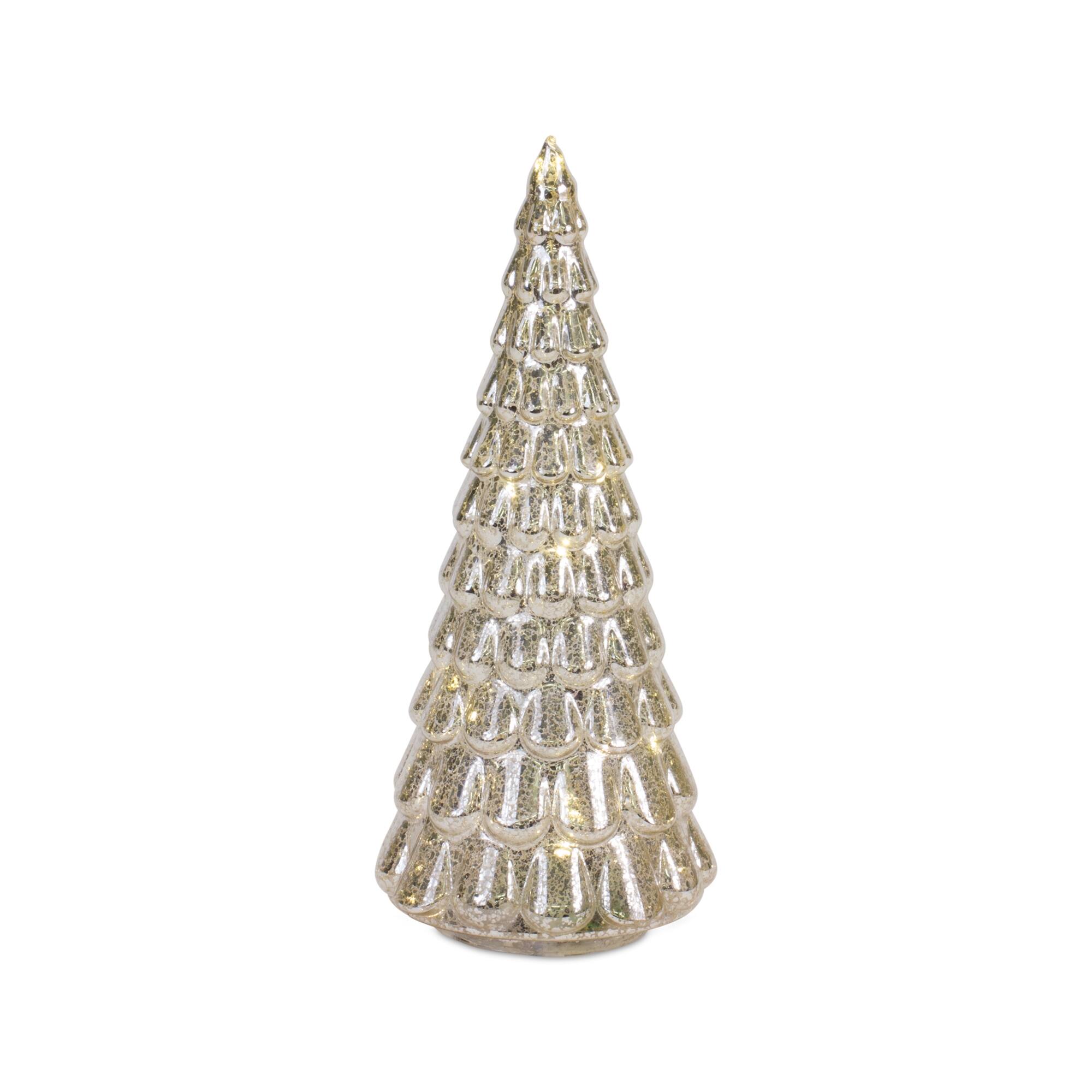 Alt View 1. BreeBe - LED Lighted Mercury Glass Holiday Tree Decor (Set of 4) - Silver, Gold.