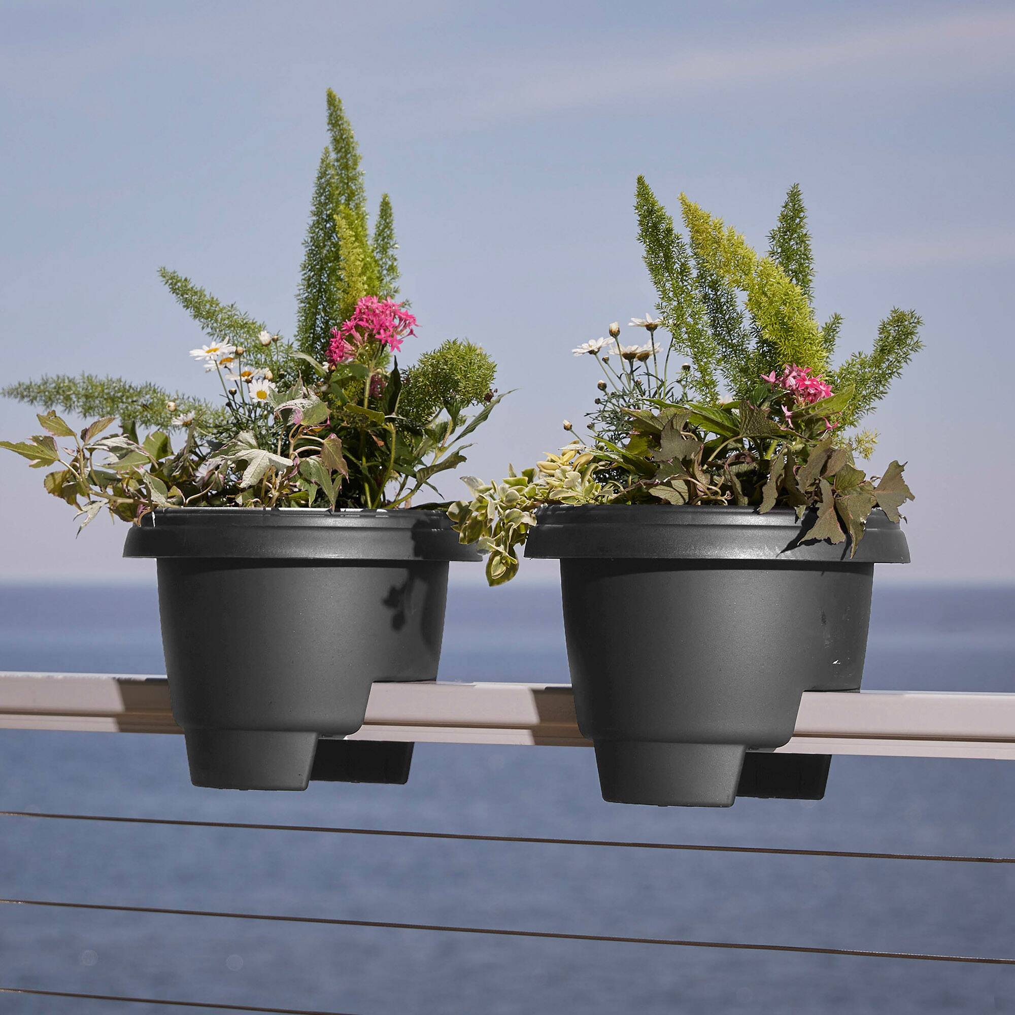 Alt View 2. Bloem - Charcoal 12" - Classic Deck Rail Planter.