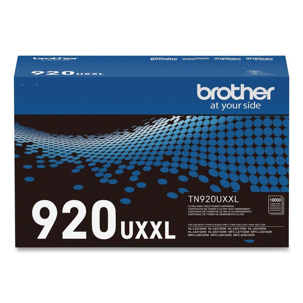 Brother at your side

920 UXXL

TN920UXXL

Ultra High Yield Toner Cartridge

18000 pages*

FOR USE WITH / POUR UTILISER AVEC / PARA USO CON / PARA USO COM
HL-L521DW HL-L6210DW HL-L641DW HL-L8310DW
MFC-L810DW MFC-L815DW MFC-L8310DW MFC-L8315DW
MFC-EX410DW MFC-EX415DW

*Based on Brother internal testing. Actual yield may vary depending on usage.

Original Cartridge

*Based on Brother internal testing. Actual yield may vary depending on usage.