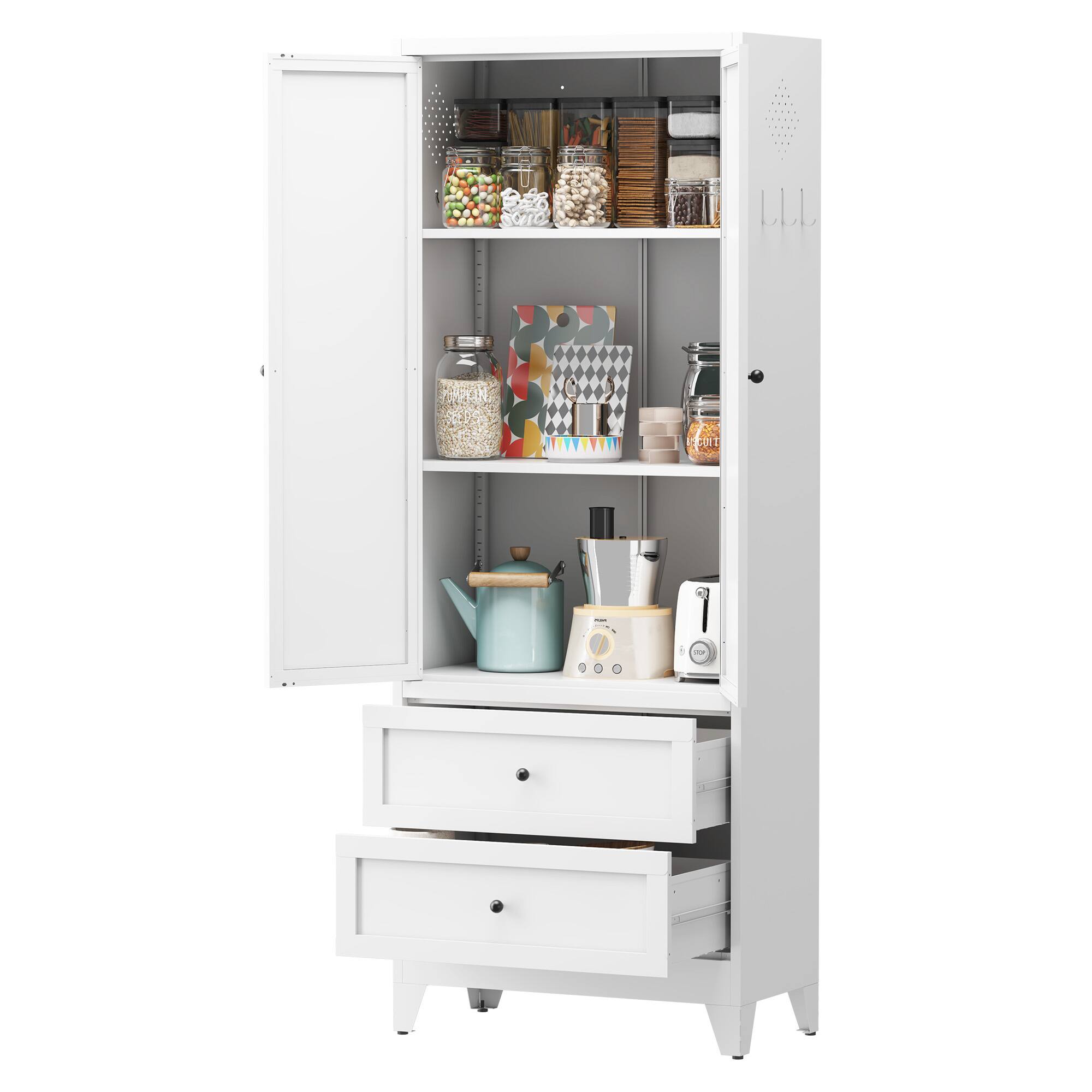 Angle. Dexmalle - Dexmalle-72 Inch Freestanding Heavy-Duty Kitchen Storage Cabinet with Adjustable-White  Shelves - White.
