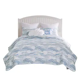 Greenland Home Fashions - Dover Luxurious Modern Design Coverlet Bedding Set 3 Piece Full/Queen - Tidal Blue
