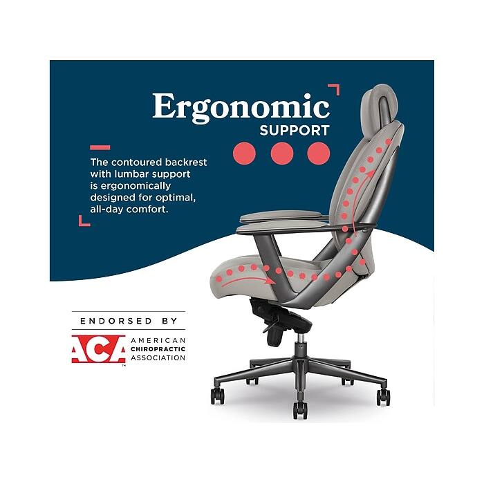 Ergonomic Support

The contoured backrest with lumbar support is ergonomically designed for optimal, all-day comfort.

Endorsed by American Chiropractic Association