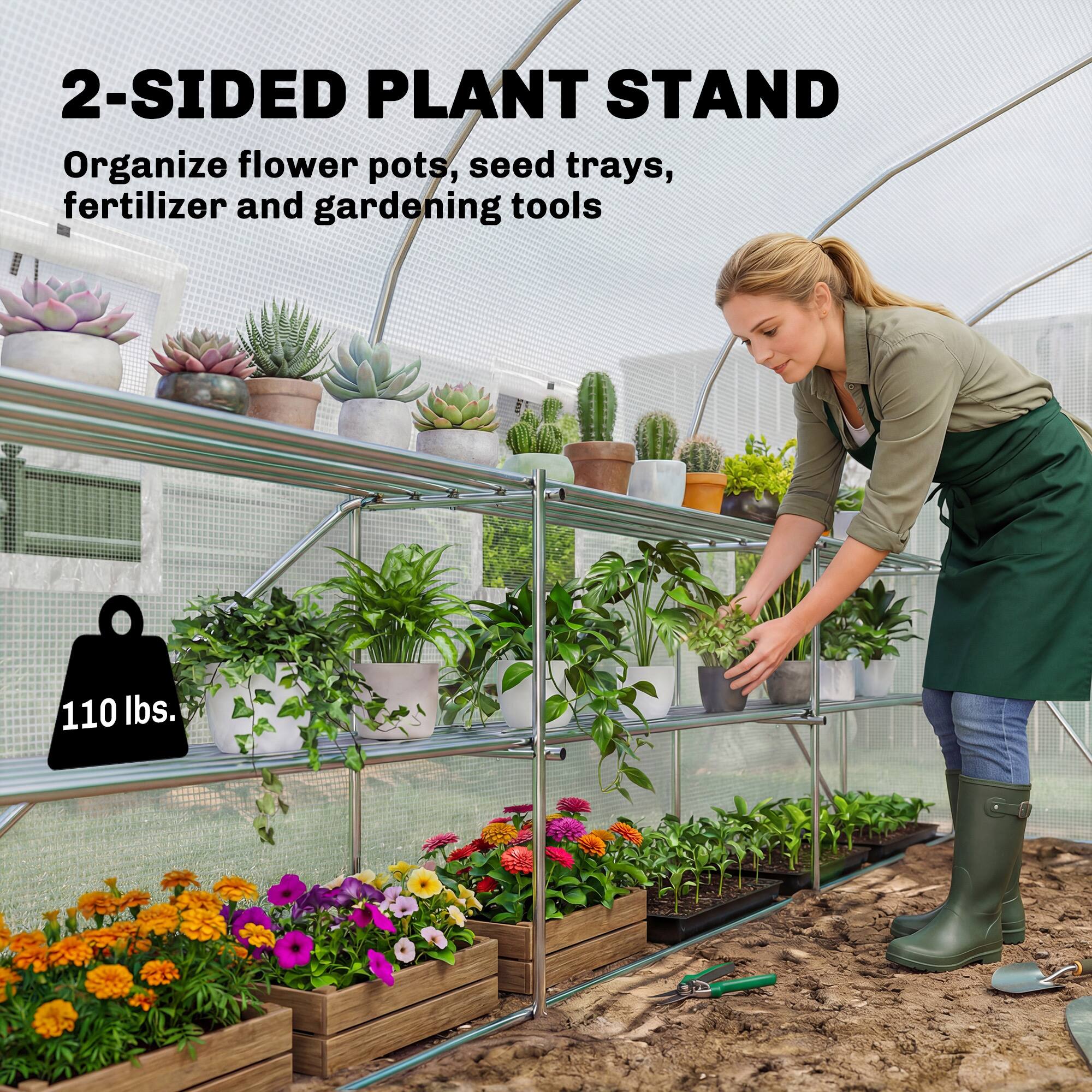 2-SIDED PLANT STAND  
Organize flower pots, seed trays, fertilizer and gardening tools  
110 lbs.