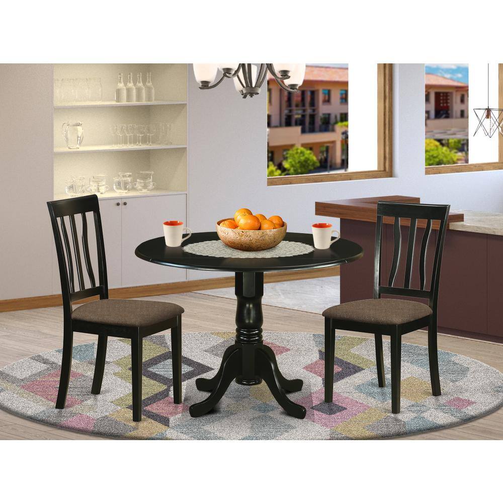 Back. East West Furniture - DLAN3-BLK-C 3 Pc Dinette Table set-Dining Table and 2 Dining Chairs - Black.