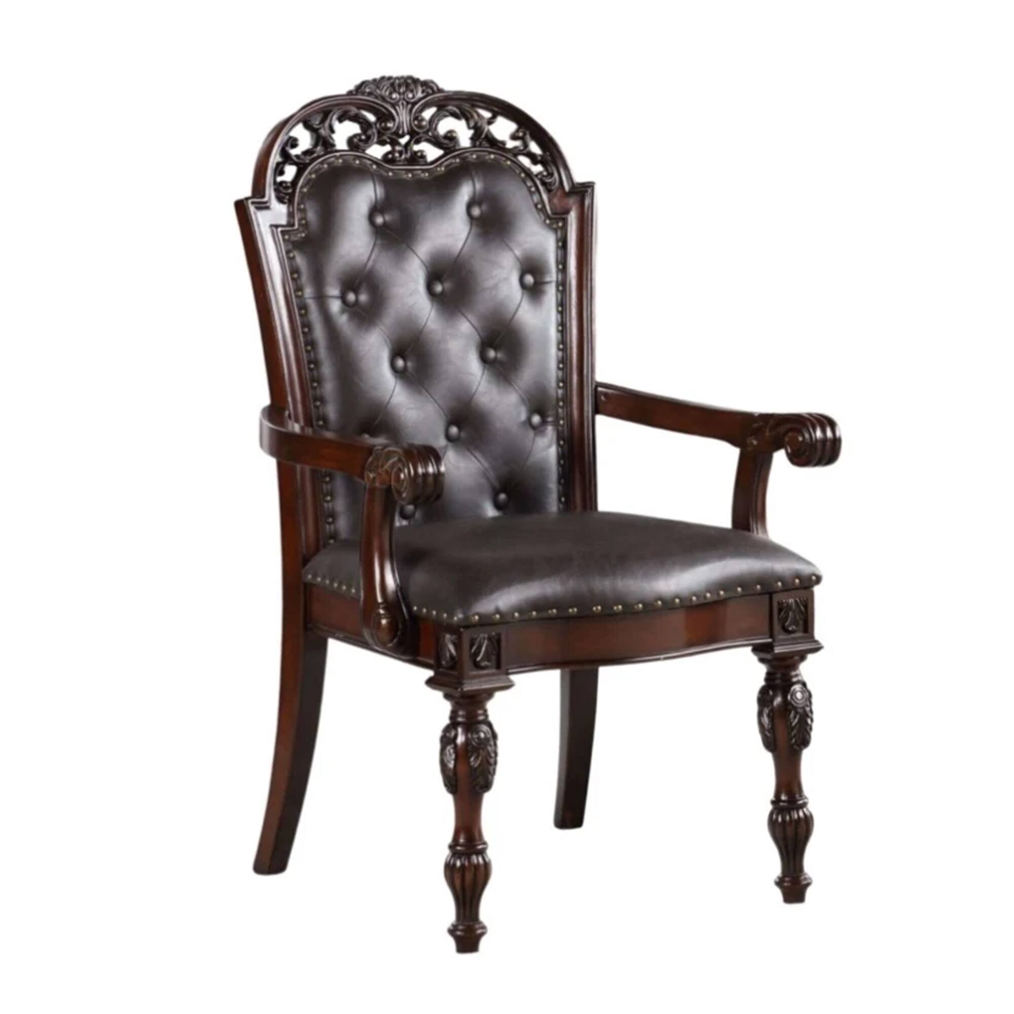 Alt View 1. Manhattan Lane - Eva 7pc Dining Table and Chair Set, Brown Faux Leather, 72-93 Inch - Cherry Brown.