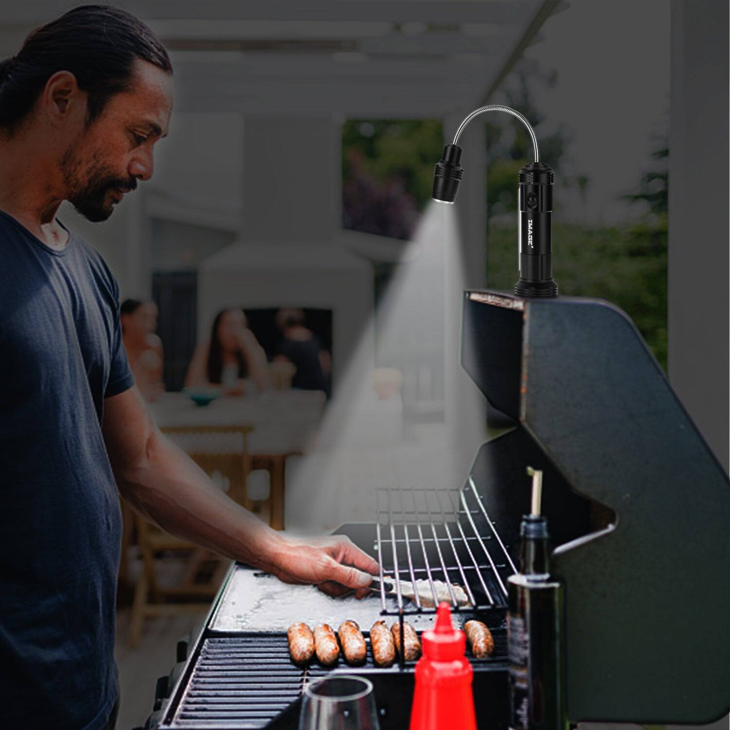 Alt View 1. IMAGE - 2 Pack Rechargeable Grill Lights Magnetic with Ultra-Bright LED Lights 3W Side Light - Black.