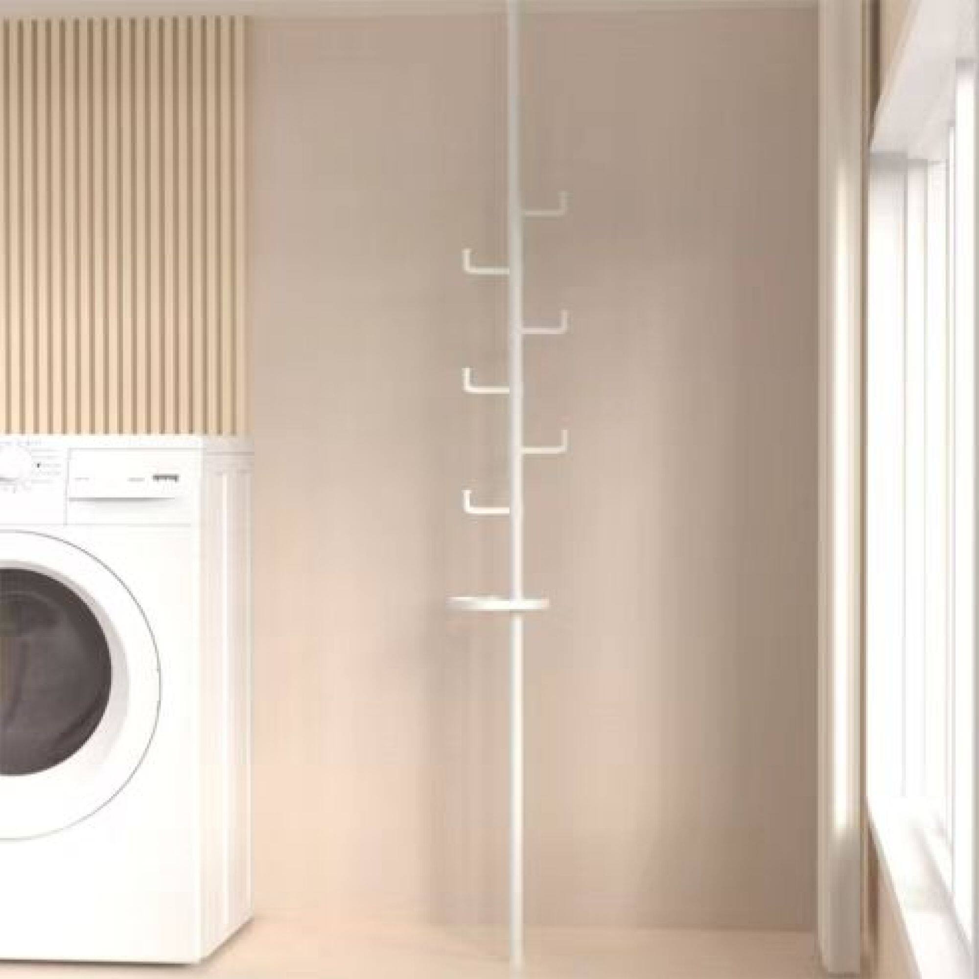 Alt View 4. GOODSILO - Adjustable Tension Pole Laundry Drying Rack with Rotating Hooks for Vertical Space Organization in Home and Balcony - White.