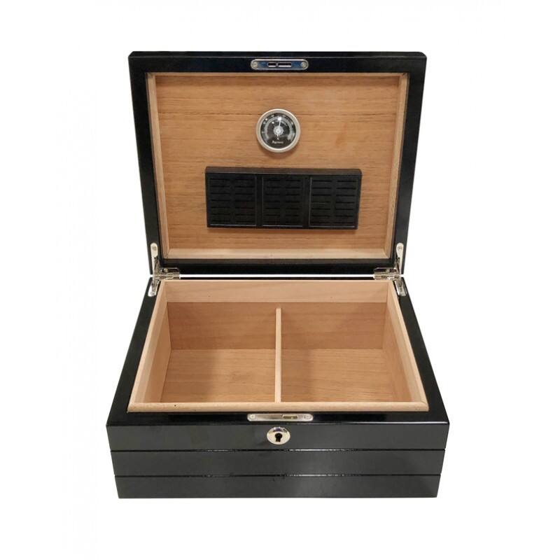 Alt View 2. Prestige - Onyx Black Finish Cigar Humidors - Rich Black Lacquer Finish.