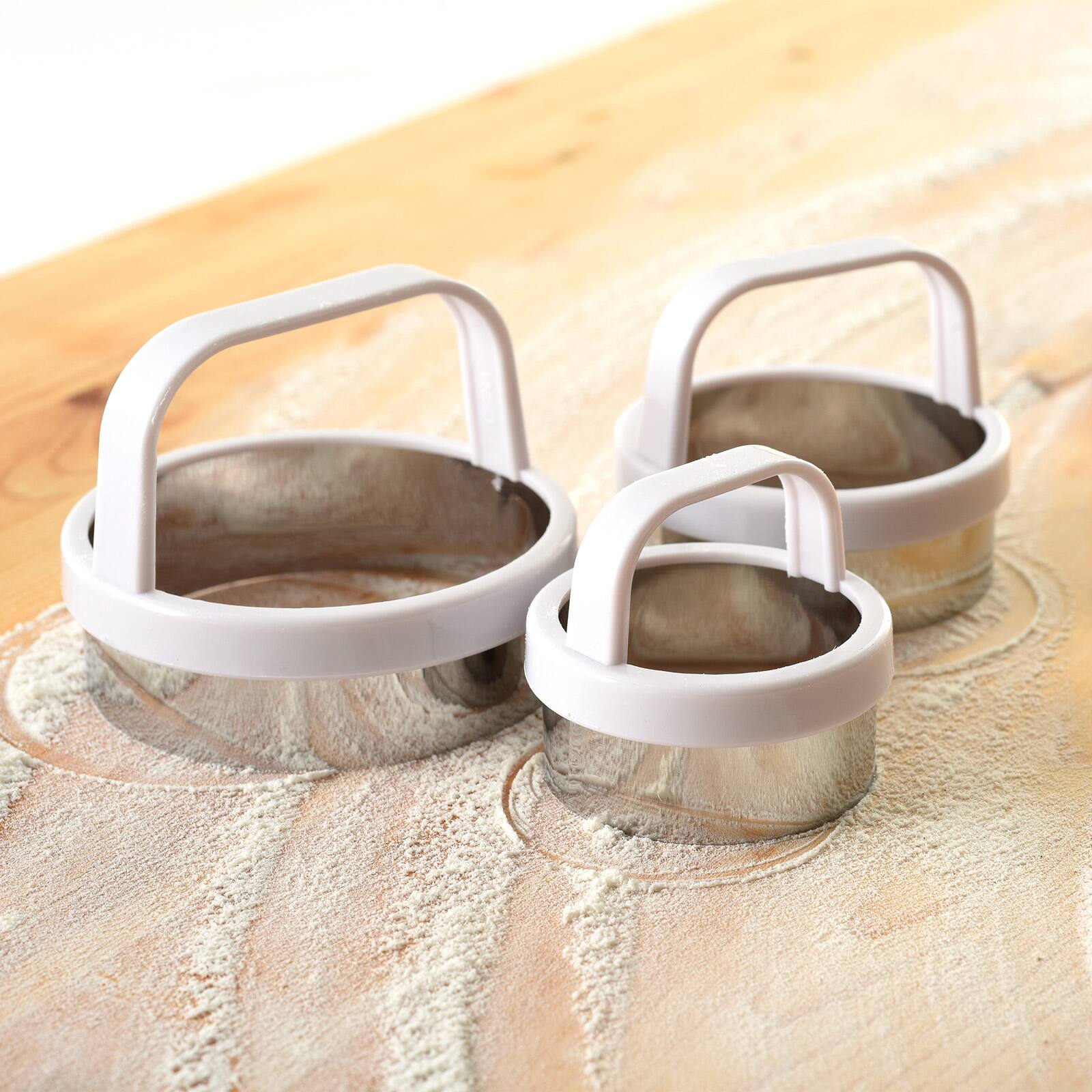 Alt View 2. Norpro - Biscuit/Cookie Cutters, Set of 3 – Stainless Steel, Round, Fluted & Straight Edge - Silver.