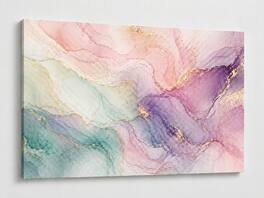 FC Design - Large Canvas 24x36" Pastel Fluid Abstract Pink Purple Teal Art Painting Home Wall Décor - MultiColor