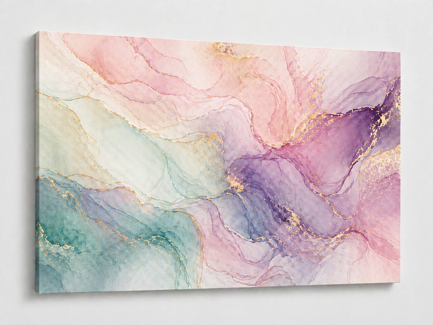 Front. FC Design - Large Canvas 24x36" Pastel Fluid Abstract Pink Purple Teal Art Painting Home Wall Décor - MultiColor.