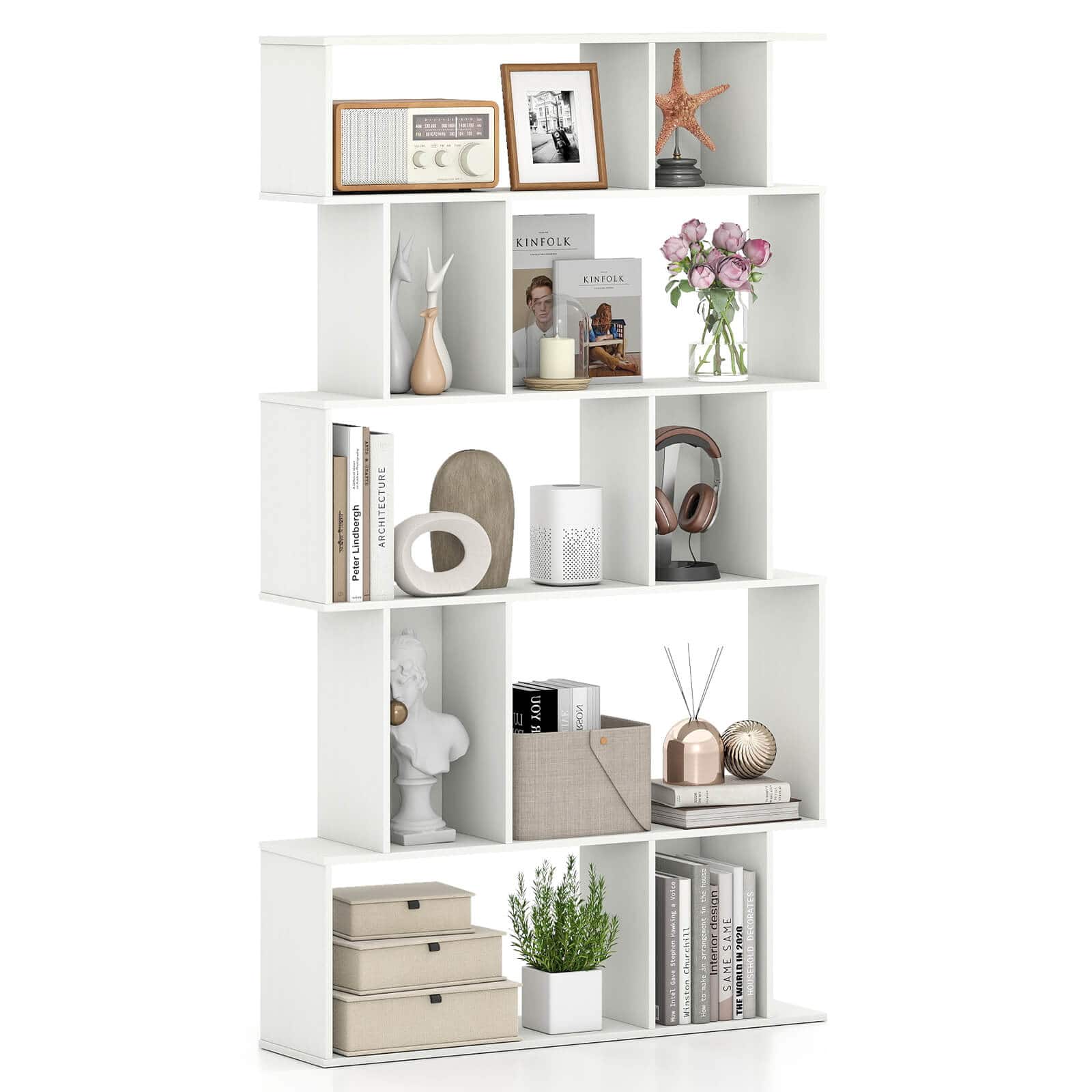 Costway - 1 PCS 5-Tier Geometric Bookshelf with Open Shelves & Closed-back Cubes for Living Room - White price history on PriceWatchPro