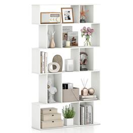 Costway - 1 PCS 5-Tier Geometric Bookshelf with Open Shelves & Closed-back Cubes for Living Room - White
