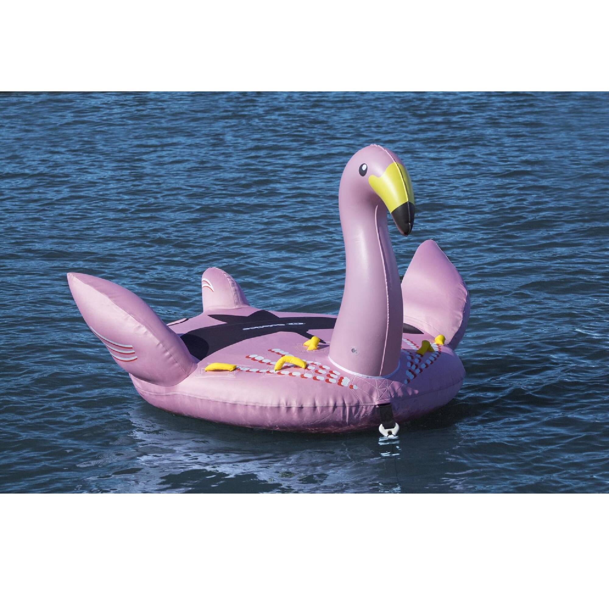 Alt View 1. Swim Central - Inflatable Lay On Towable Flamingo Float - 82" - Pink and Yellow - Pink.