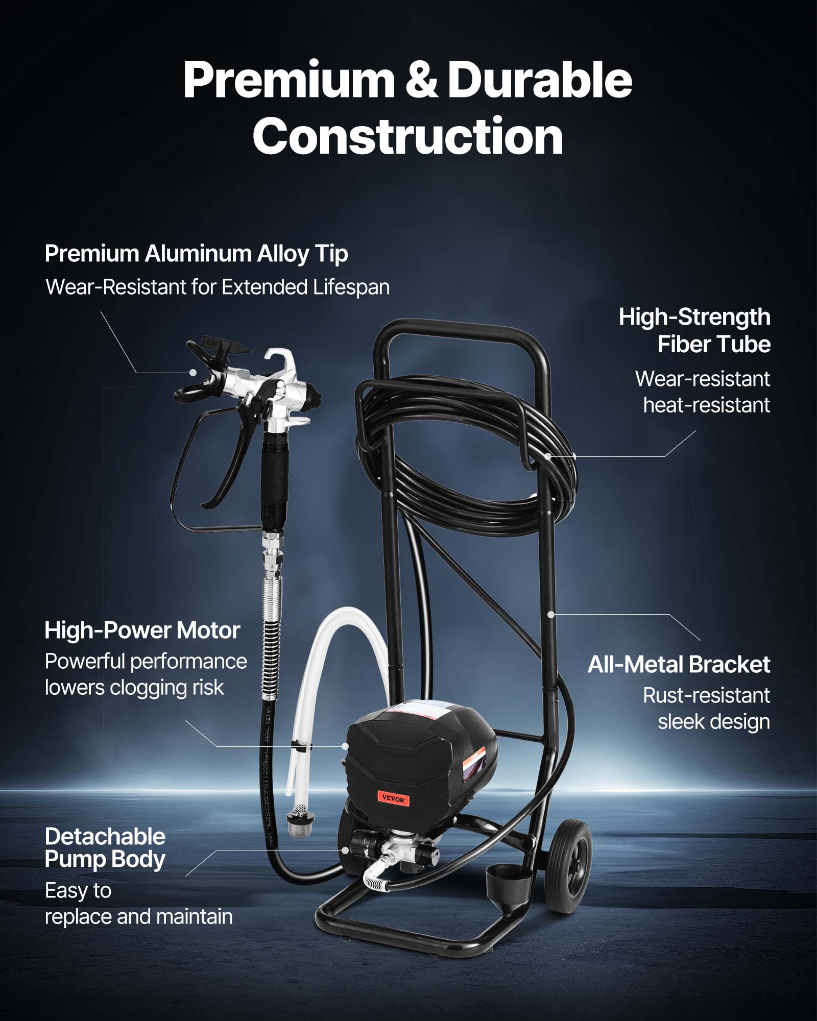 Premium & Durable Construction

Premium Aluminum Alloy Tip
Wear-Resistant for Extended Lifespan

High-Strength Fiber Tube
Wear-resistant heat-resistant

High-Power Motor
Powerful performance lowers clogging risk

All-Metal Bracket
Rust-resistant sleek design

Detachable Pump Body
Easy to replace and maintain