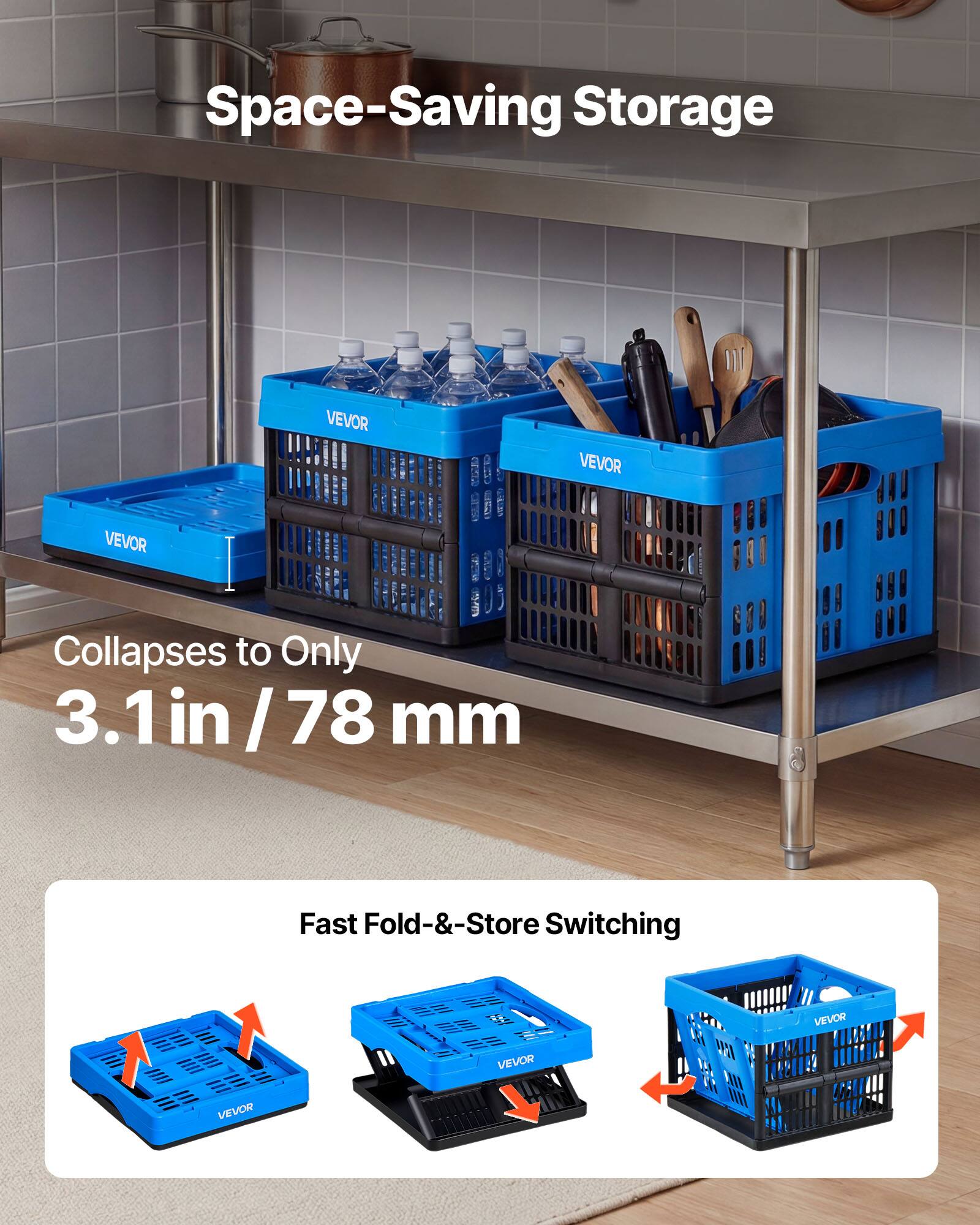 Space-Saving Storage

Collapses to Only 3.1 in / 78 mm

Fast Fold-&-Store Switching