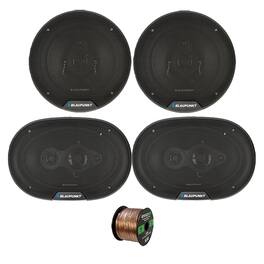 Blaupunkt - 6" 40 Watt Max 3-Way Car Speakers (Pair), 2x 6x9" 70 Watt 4-Way Car Speakers (Pair) w/50 Feet 16 Gauge Wire