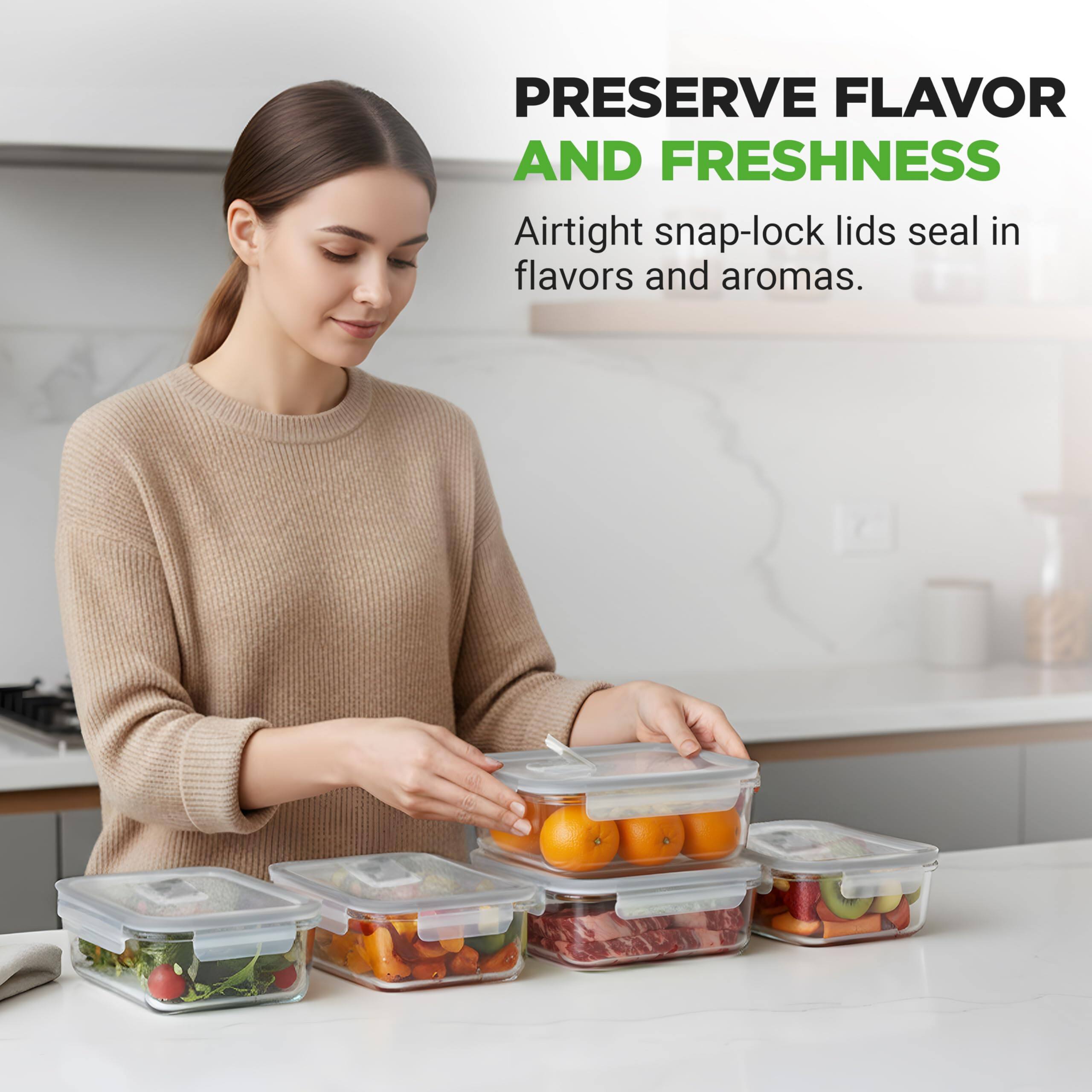 PRESERVE FLAVOR AND FRESHNESS  
Airtight snap-lock lids seal in flavors and aromas.
