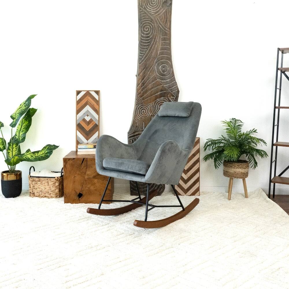Left. Loheer - Loheer Grey Velvet Rocking Chair Light Gray Nursery Glider Accent Chair 300lbs - Light Gray.