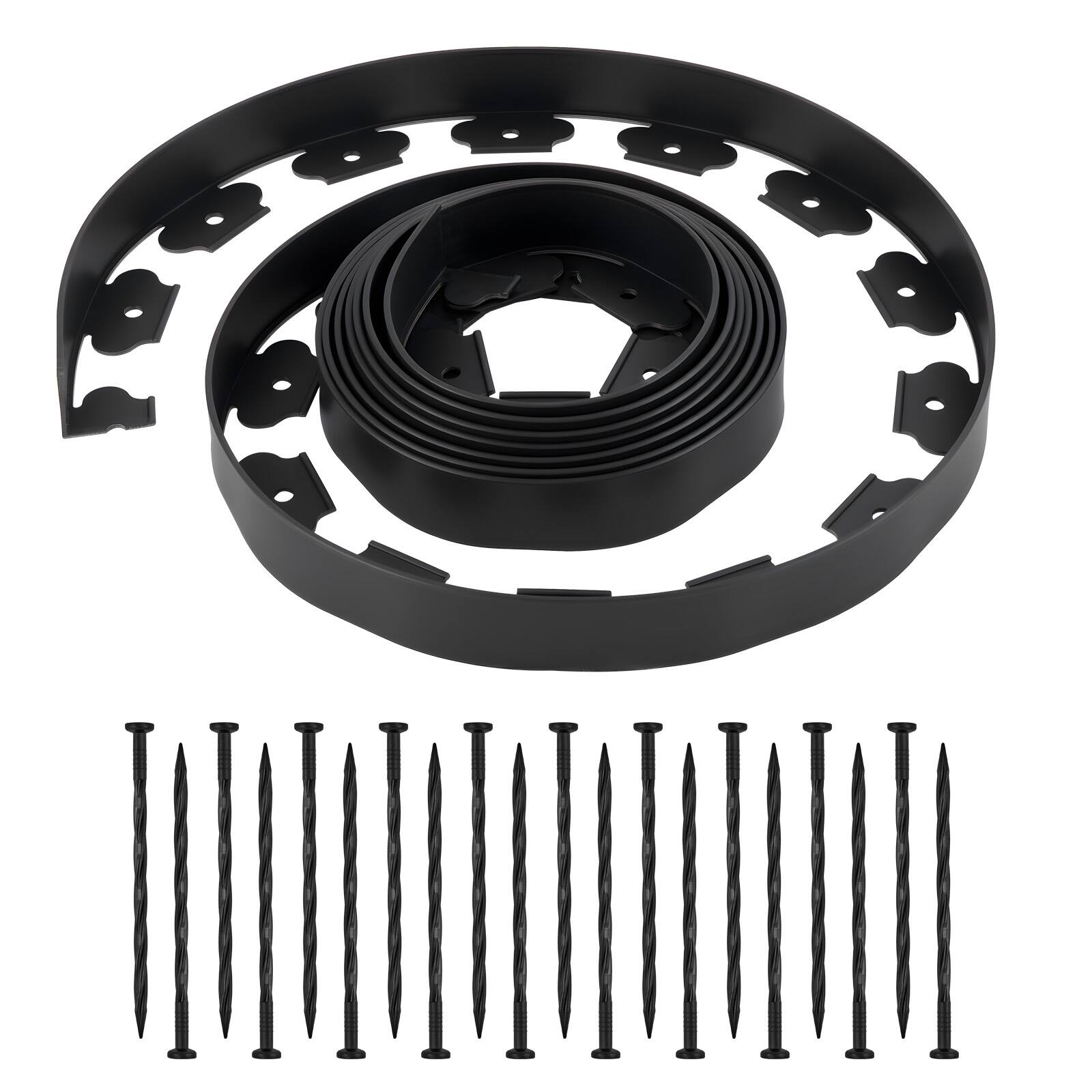 Front. VEVOR - 20 ft x 2 in Landscape Edging,Plastic Garden Border Edging with 120 Spikes, No Dig, Flexible Lawn Edgings Roll - Black.