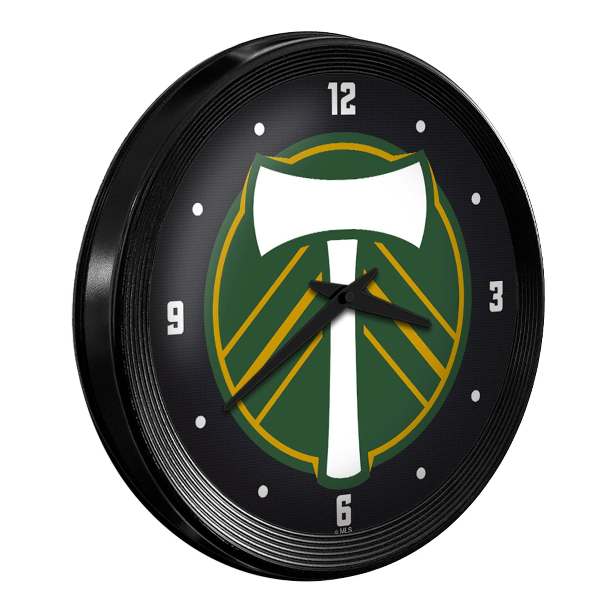 Alt View 1. The Fan-Brand - Portland Timbers 15" Ribbed Frame Wall Clock - Multicolor.