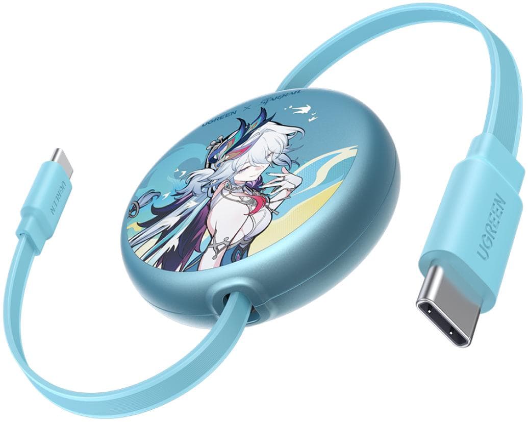 UGREEN - x Honkai Star Rail 100W Retractable USB-C Cable for Laptops, Cellphones, 3.3ft - Glacier Blue