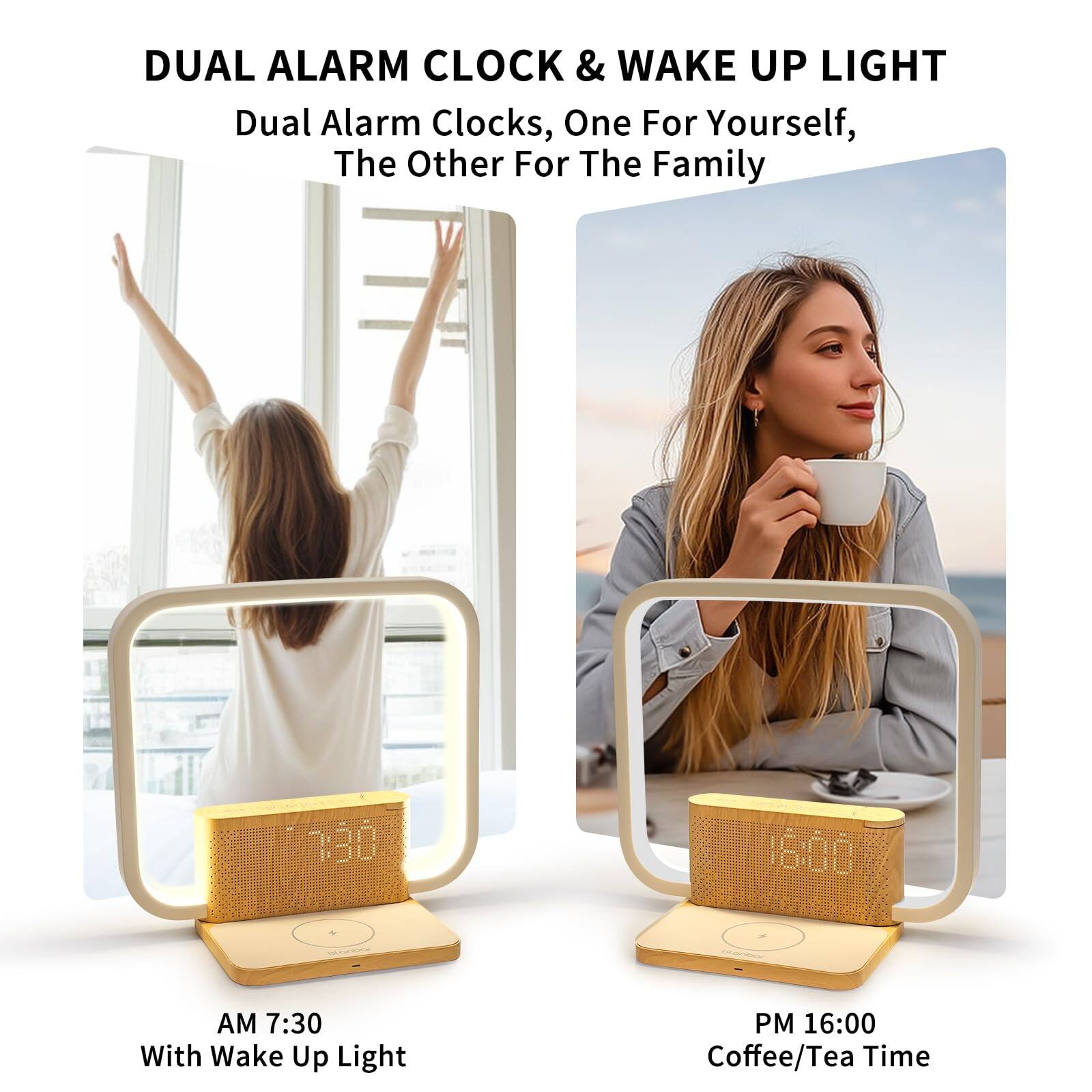 DUAL ALARM CLOCK & WAKE UP LIGHT

Dual Alarm Clocks, One For Yourself, The Other For The Family

AM 7:30
With Wake Up Light

PM 16:00
Coffee/Tea Time