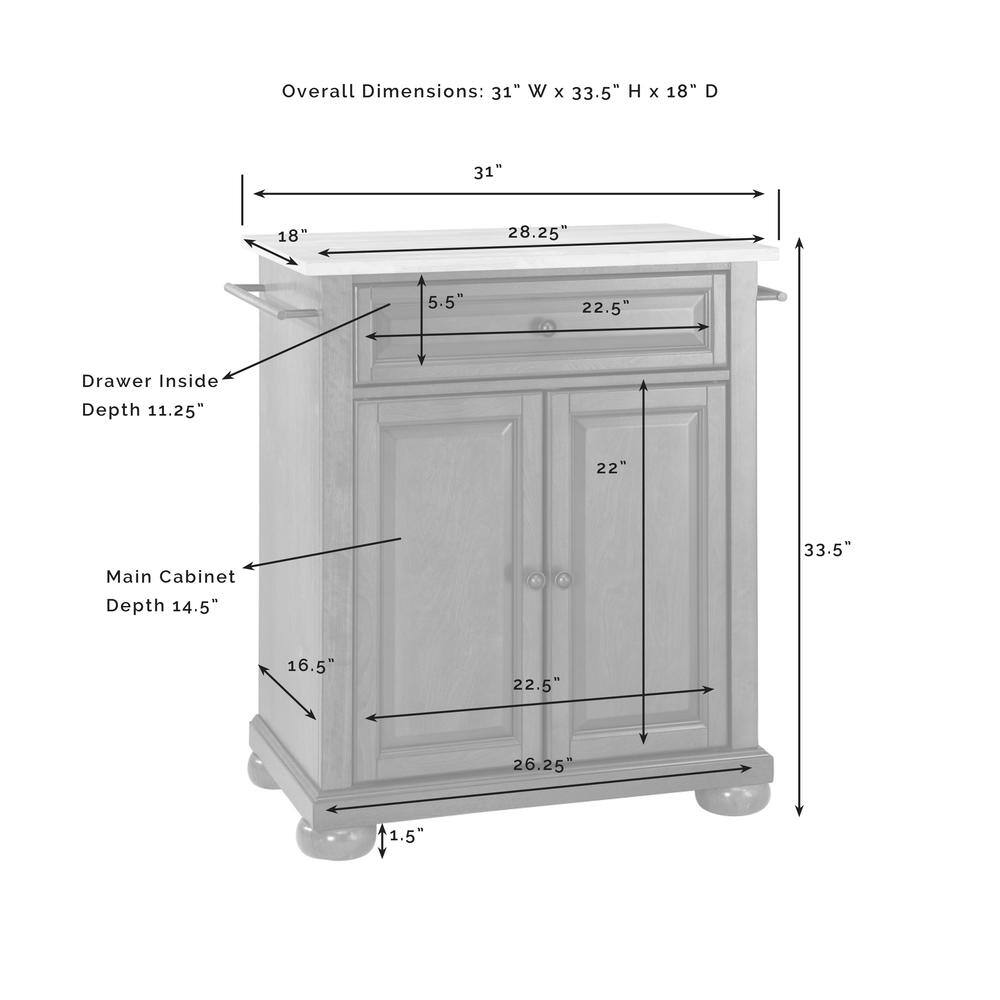 Overall Dimensions: 31" W x 33.5" H x 18" D  
Drawer Inside Depth: 11.25"  
Main Cabinet Depth: 14.5"