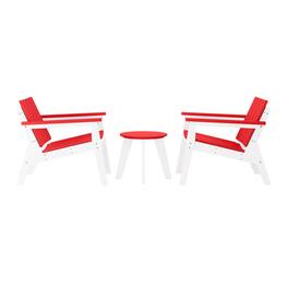 WestinTrends - Pacifica 3-Piece Outdoor HDPE Conversation Set with Deep Seating Chairs and Round Side Table - White/Red