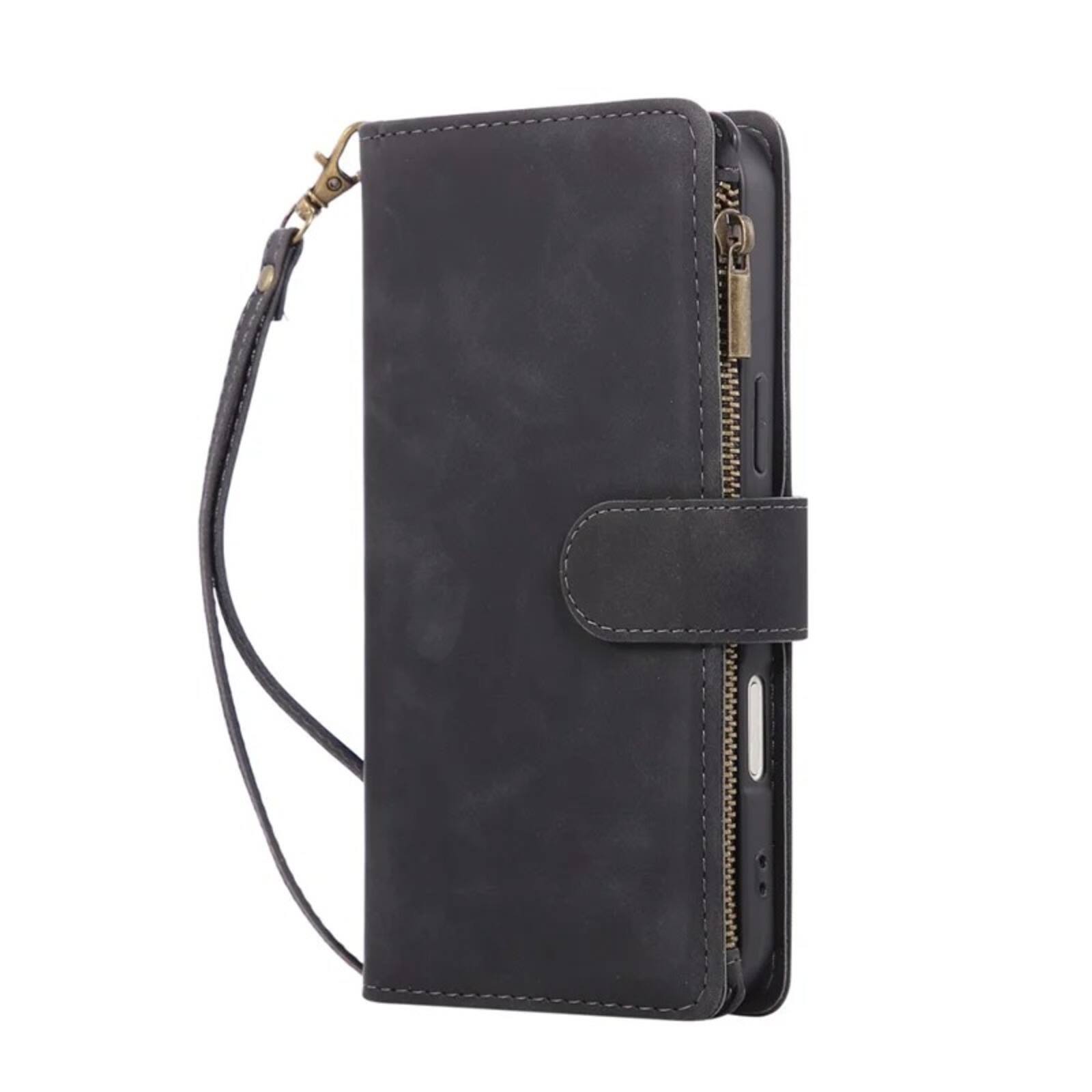 Alt View 3. UUCOVER - Zipper Wallet Case for Apple iPhone 17 Pro Max with Card Slots Cash Holder, Wrist and Shoulder Strap, Flip Stand Cover - Black.
