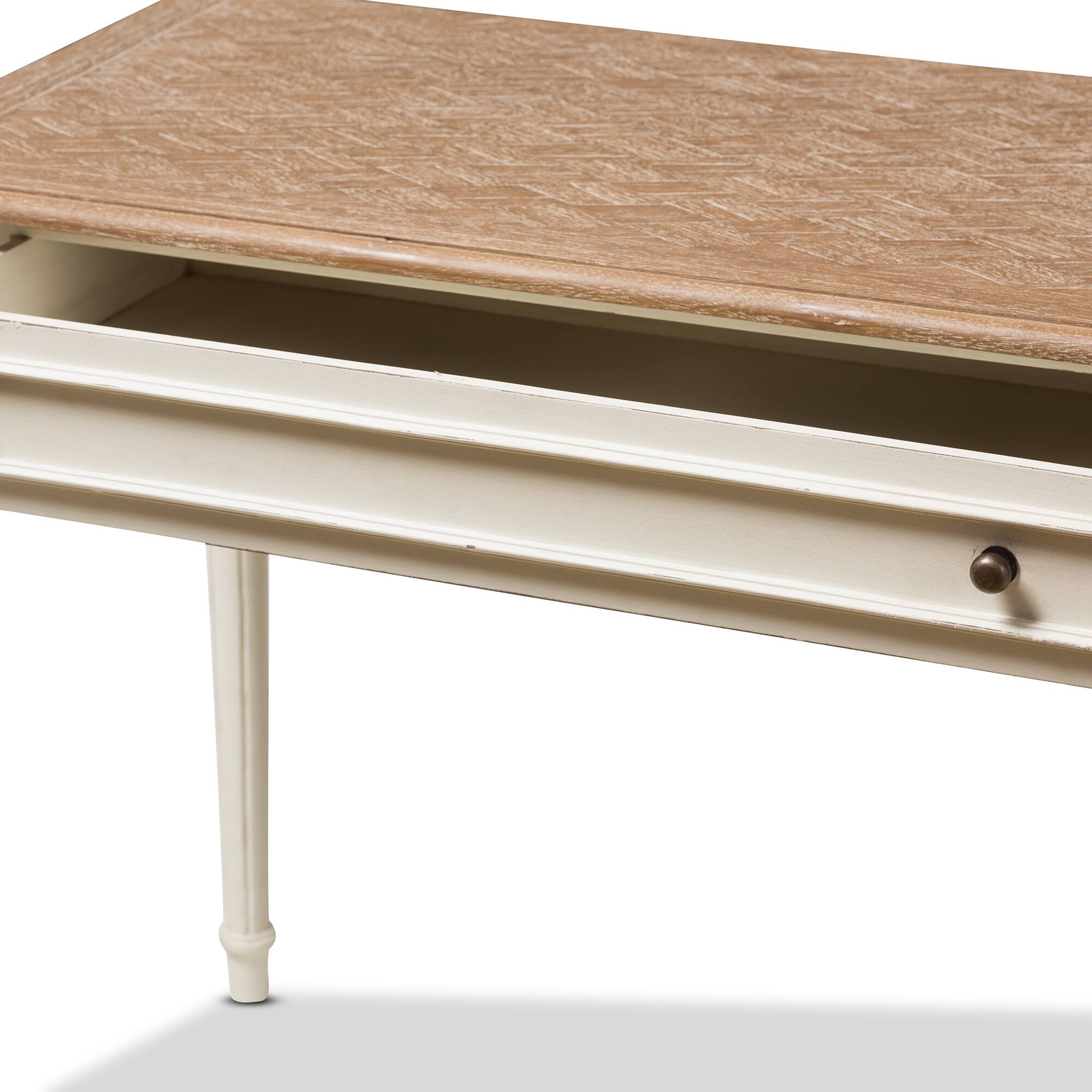 Alt View 1. Baxton Studio - Marquetterie French Provincial Writing Desk - White/Natural.