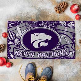 Evergreen Enterprises - Kansas State Wildcats 28" x 16" Happy Holidays Christmas Turf Door Mat - Multicolor