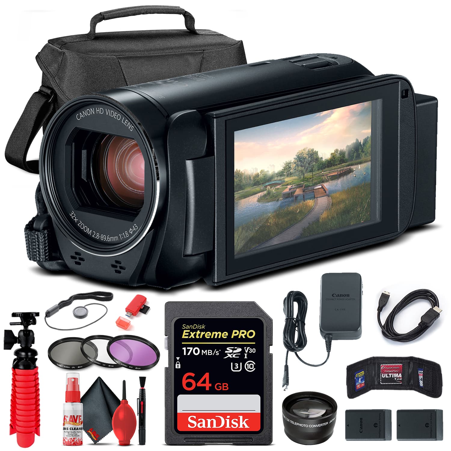 Canon - VIXIA HF R800 Camcorder (Black) (1960C002) + 64GB Card + Case + More