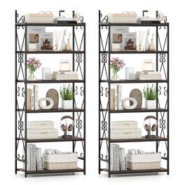 Gymax - 2PCS 6-Tier Bookshelf 71.5'' Industrial Tall Bookcase w/ Open Shelves for Study - Black