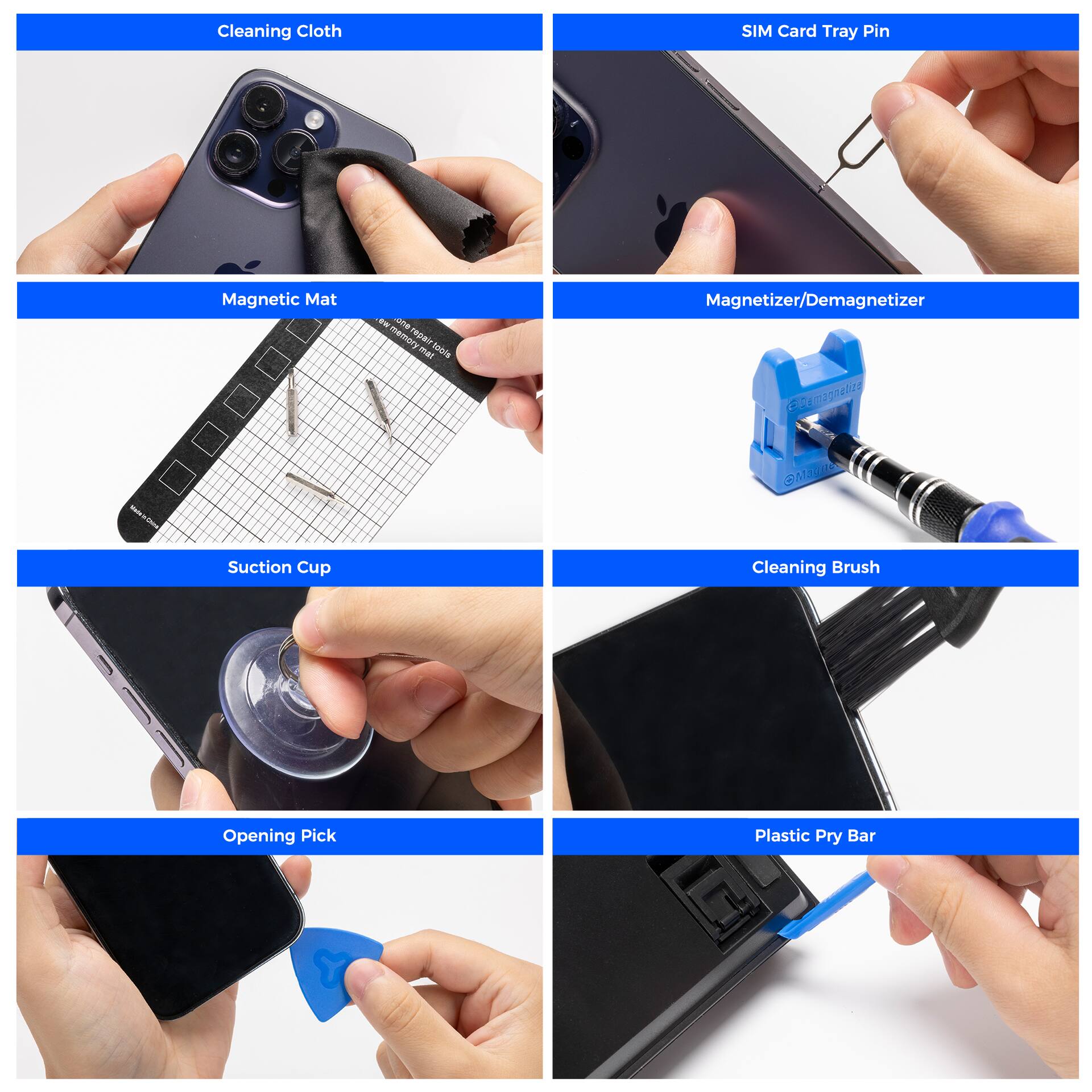 Cleaning Cloth SIM Card Tray Pin Magnetic Mat Magnetizer/Demagnetizer Eans memory rair mat bnors E n  S Suction Cup Cleaning Brush Opening Pick Plastic Pry Bar