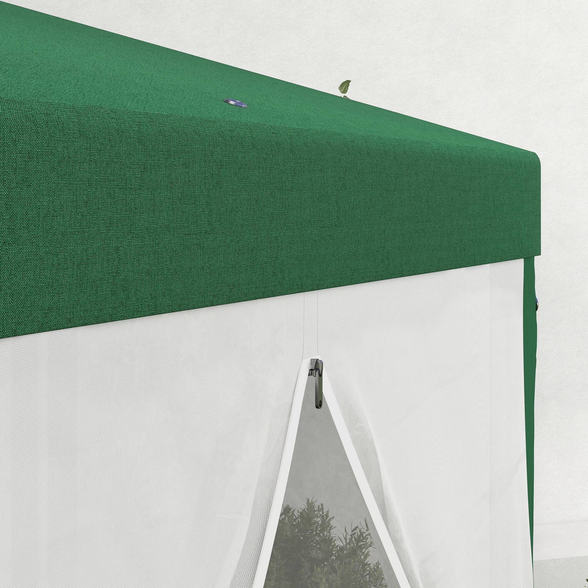 Alt View 5. Outsunny - 13' x 11' Outdoor Party Tent, Hexagon Sun Shade Shelter Canopy with Protective Mesh Screen Sidewalls, Ropes & Stakes - Green.