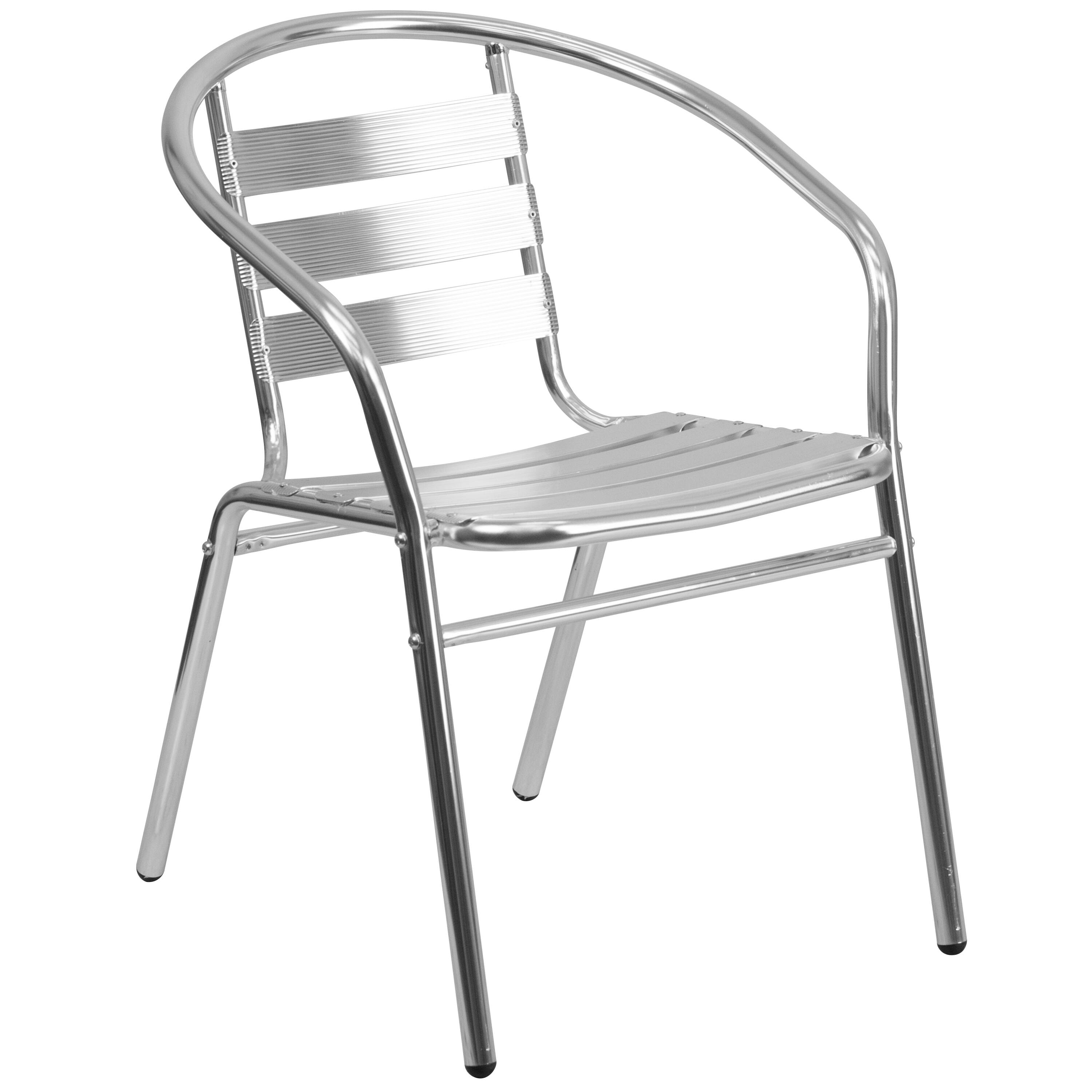 Alt View 4. Emma + Oliver - 23.5'' Round Aluminum Indoor-Outdoor Table Set with 2 Slat Back Chairs - Aluminum.