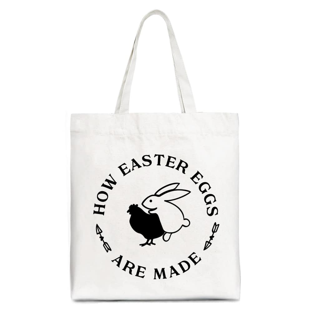 OrnamentallyYou - Bold Funny Easter Bunny Sarcastic Tote Bag, How Easter Eggs Are Made Gift Shopper - White
