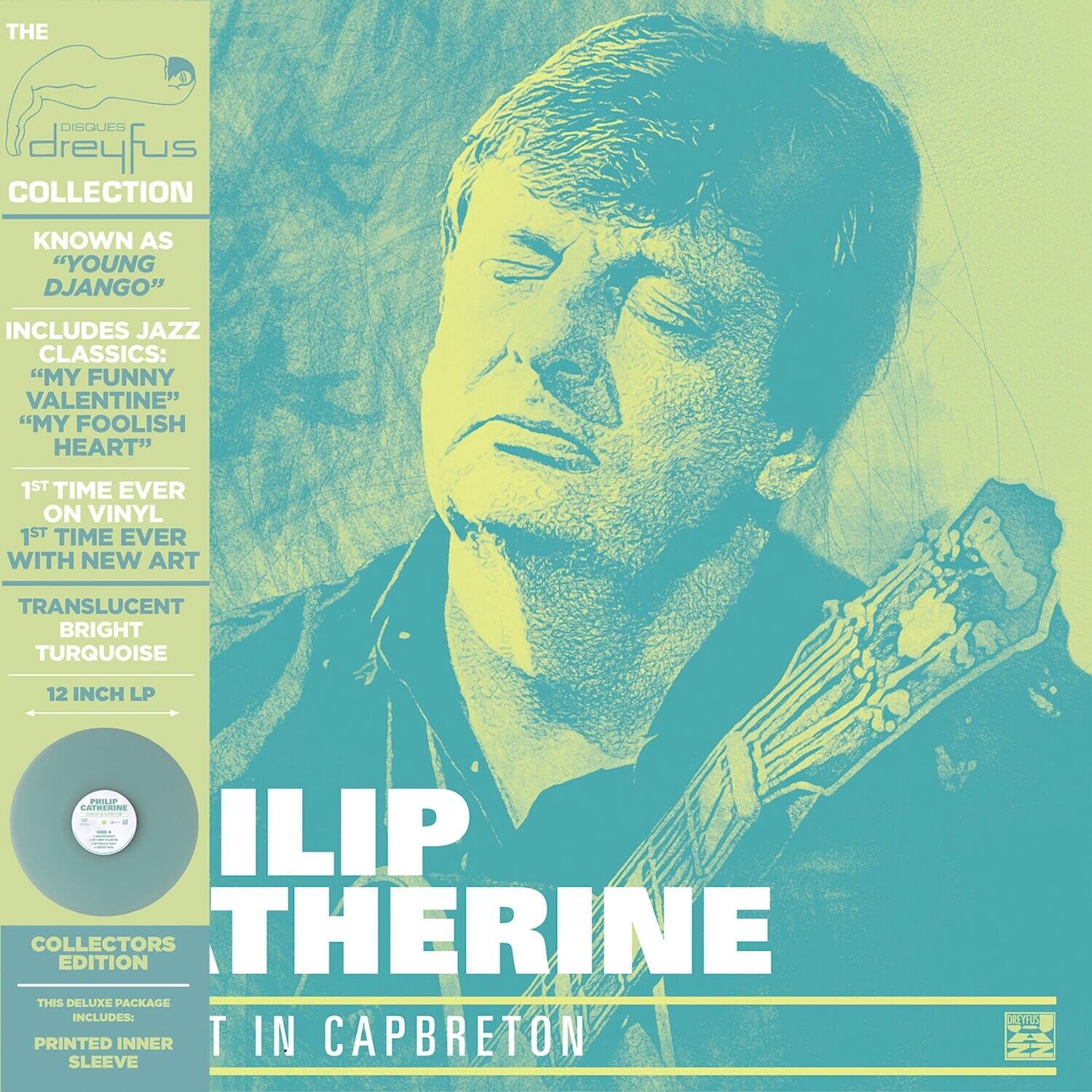 The Obgues Dreyfus Collection, known as "Young Django," includes jazz classics: "My Funny Valentine" and "My Foolish Heart." This is the first time ever on vinyl and the first time ever with new art. The 12-inch LP is translucent bright turquoise. This collector's edition includes a printed inner sleeve in Capbreton.